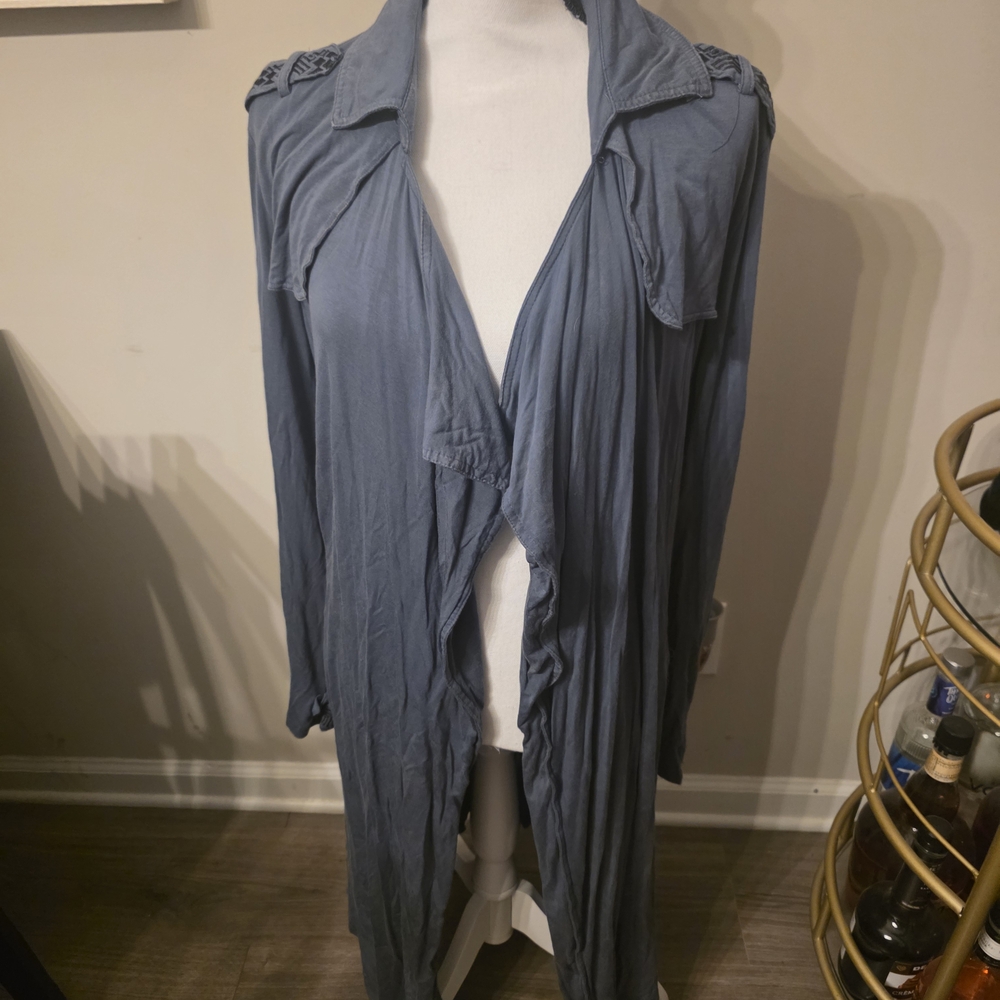 POL Slate Blue Draped Open-Front Cardigan